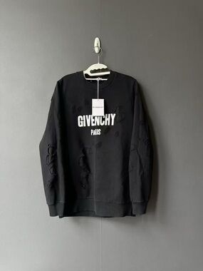 🚩steal Givenchy Black Logo Crewneck Sweater with Distressed Detail